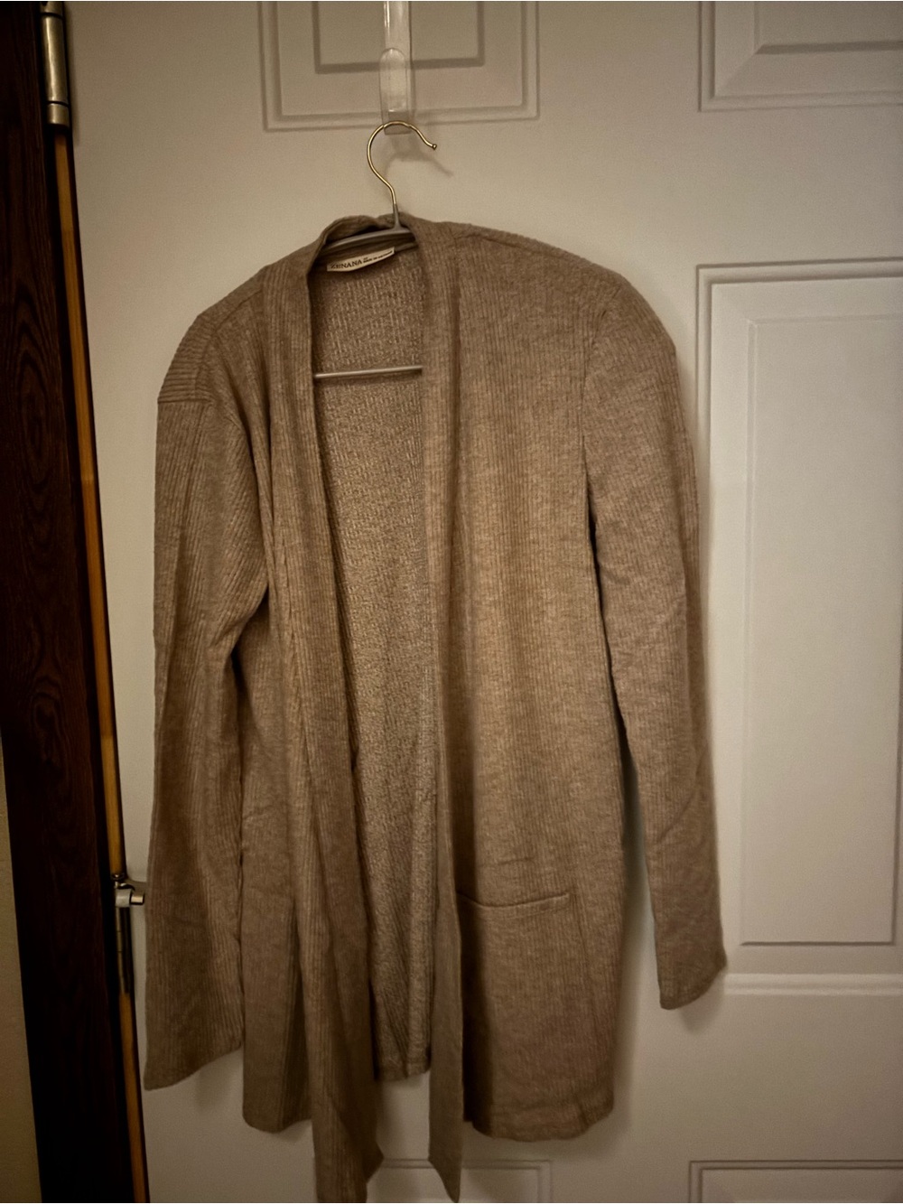 Zenana Women’s Open-Front Ribbed Luxe Hacci Cardigan - Heathered Beige. Medium